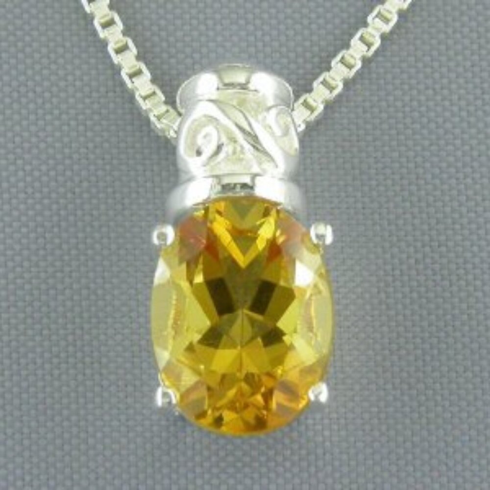 Oval 1.75-Carat Citrine Necklace in Sterling Silver with Chain - Picture 6 of 6